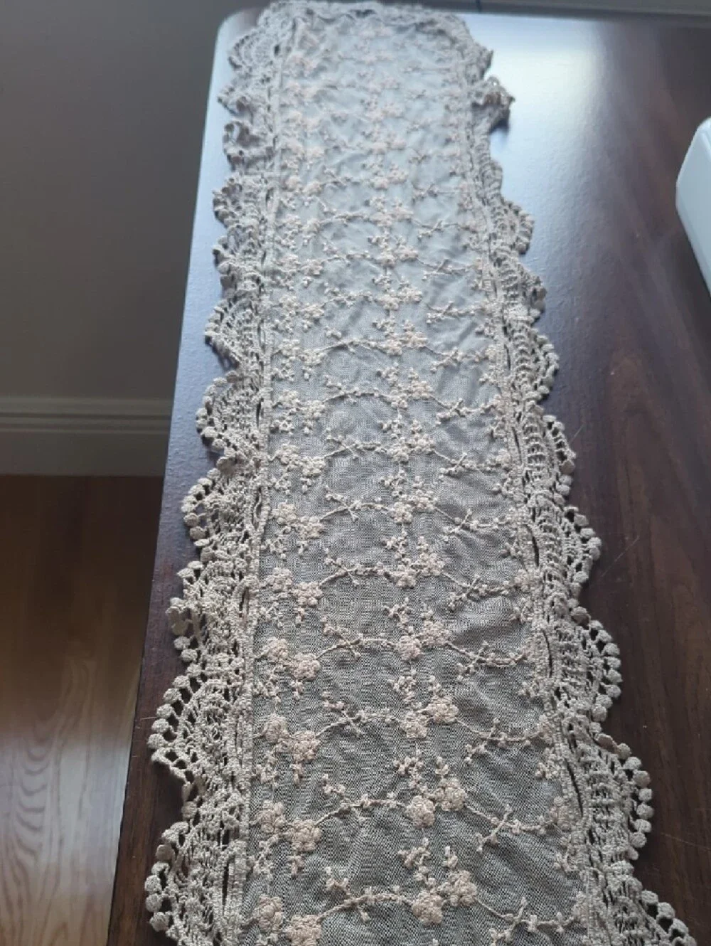 Handcrafted Cream Lace Wall Tapestry with Floral Embroidery